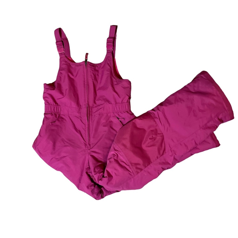 L.L. Bean Ski Snow Pants Bib Girls Youth Size 16 Insulated Pink Reinforced Knees - Picture 1 of 14